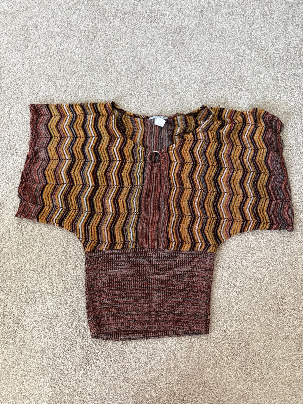 Boho Chevron Knit Top in Rust and Mustard